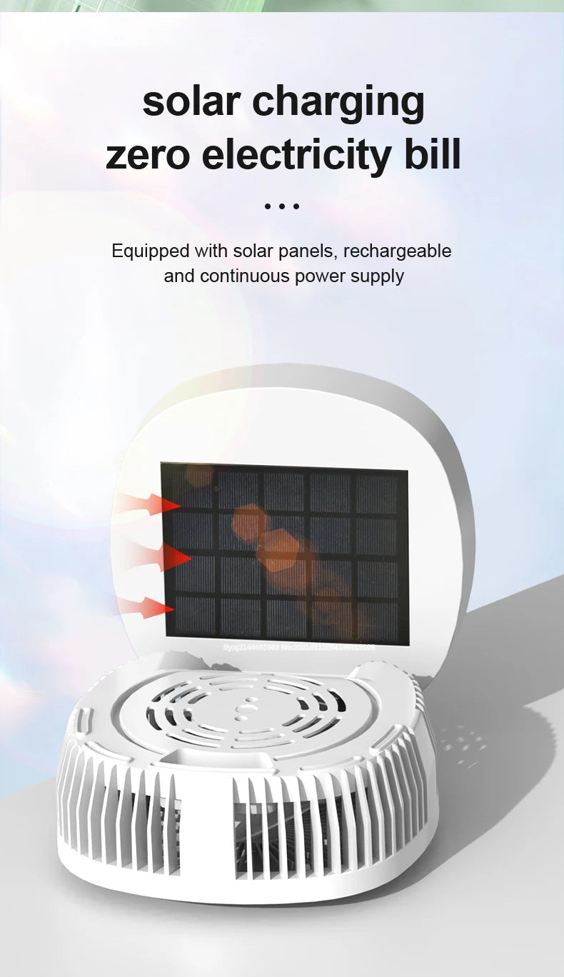 Solar Fan Portable Wireless Fold Rechargeable with Control and Lighting Power Bank Low Noise Ventilador Desktop Outdoor Camping