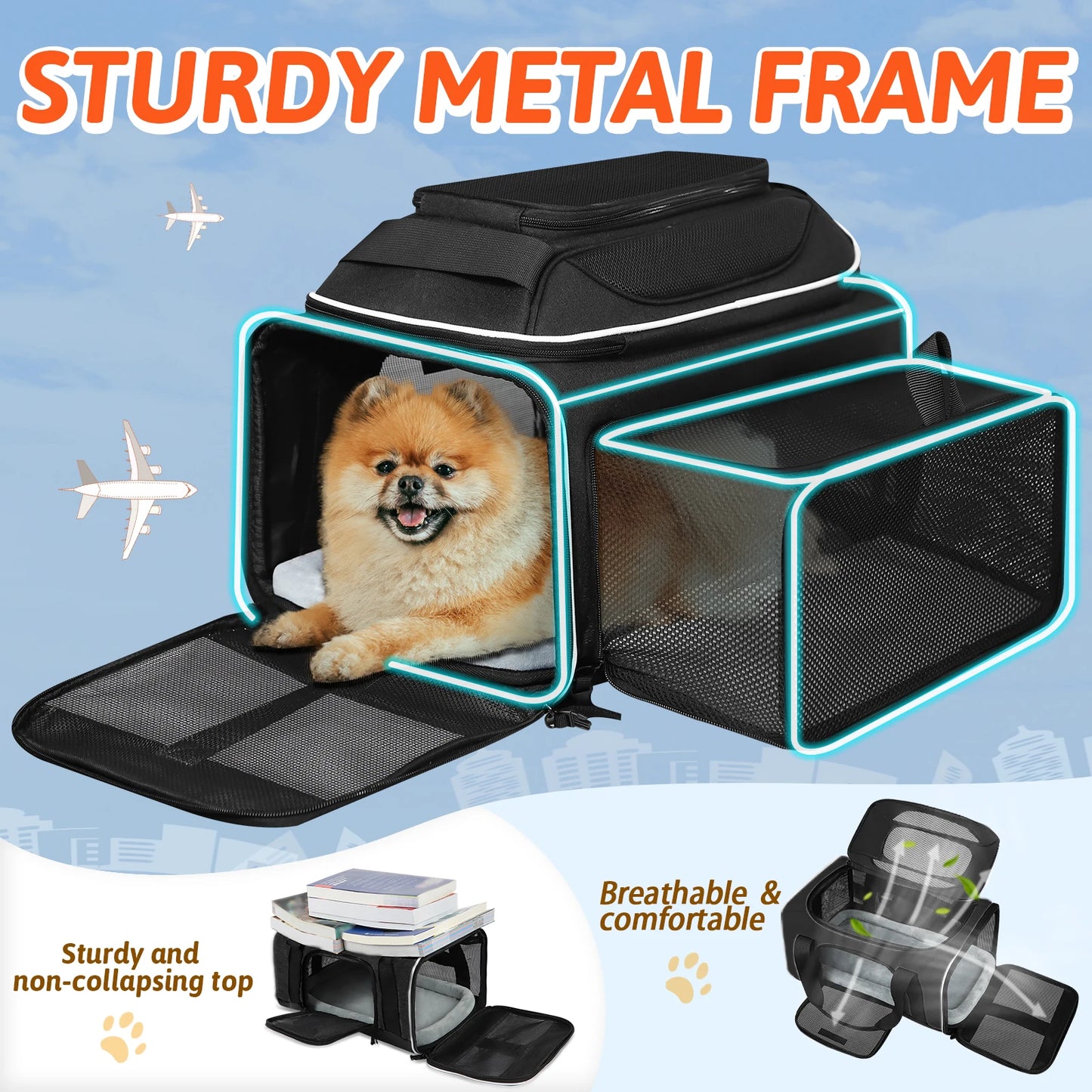 Airline Approved Pet Carrier- Expandable, DURABLE and with good VENTILATION