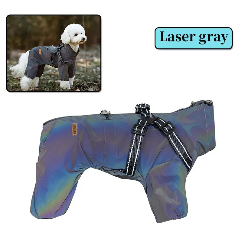 Dog Raincoat With Harness Waterproof Jacket for Small Dogs Adjustable Reflective Dog Rain Overalls Four legged raincoat Pet Rain