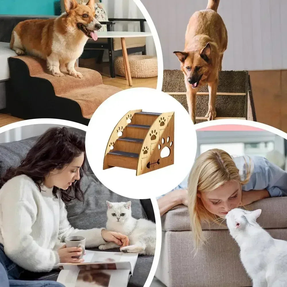 Pet Stairs For Bed Dog Steps Pet Stairs Dog Ramp High Bed Climbing Dog Bed Steps Non-Slip Wooden Dog Stairs For
