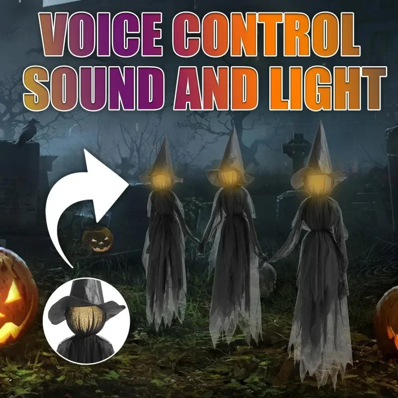 Halloween Colourful Glow Three Hand-Holding Witches Sound-activated hand-holding witch Halloween light up decoration props