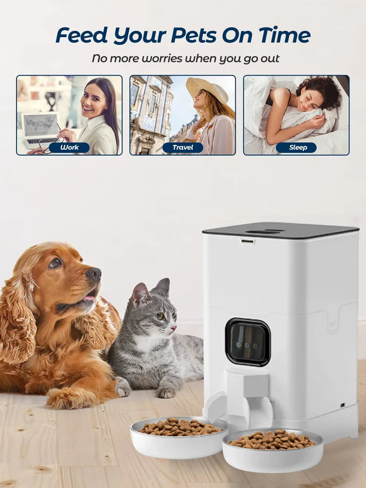 WiFi Smart Pet Feeder - 6L Capacity with Stainless Steel Bowls