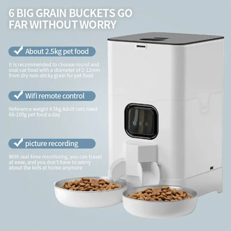 WiFi Smart Pet Feeder - 6L Capacity with Stainless Steel Bowls