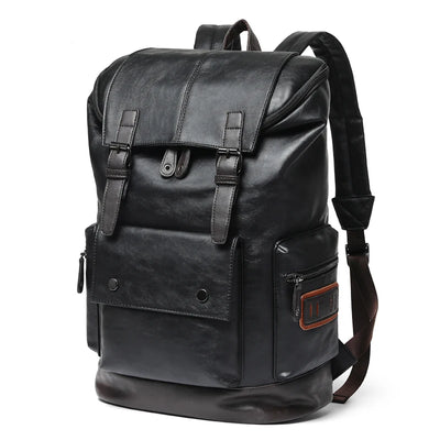 Men Pu Leather Backpack Men's Large Antitheft Travel Backpack Laptop Bag Black Bagpack Boy Big School Male Business Shoulder Bag