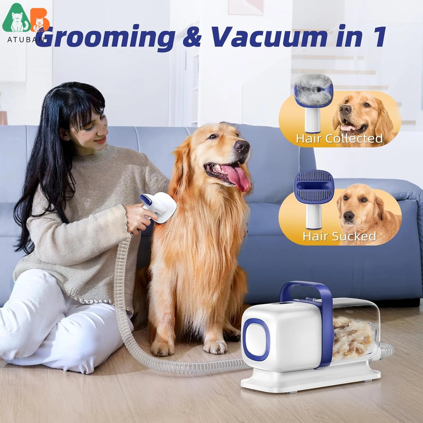 ATUBAN Dog Grooming Kit,15000Pa Strong Pet Grooming Vacuum for Dogs,2L Large Capacity Dog Vacuum for Shedding Grooming Hair