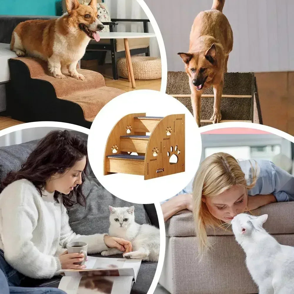 Pet Stairs For Bed Dog Steps Pet Stairs Dog Ramp High Bed Climbing Dog Bed Steps Non-Slip Wooden Dog Stairs For