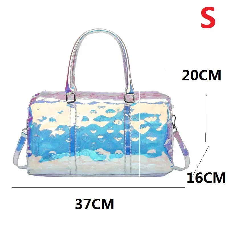 Colorful Bright Travel Bag Summer Women's Beach Handbag Leisure Fitness Swim Gym Bag Clear Jelly Portable Laser Transparent Tote