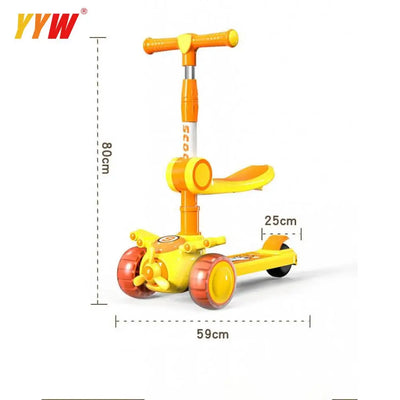 For 2-8 Years Children Cycling Kick Scooter With Seat And Pusher Flash Wheels Board Adjustable Height Kid Foot Pedal Scooters