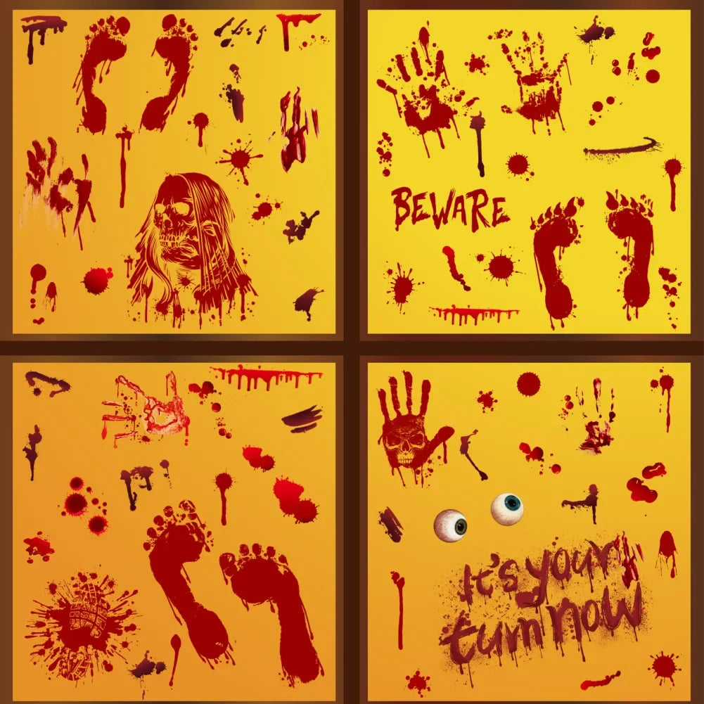 9 Sheets Halloween Decorations Window Stickers Reusable Bloody Handprint Footprint Horror Sticker Scary Realistic Tattoo Sticker
