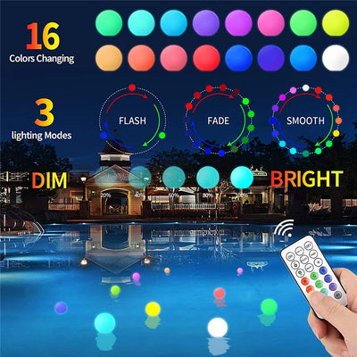 LED Floating Pool Light 16 Colors Pond Ball Lights Night Lamp Remote Swimming Pool Outdoor Lighting with Hook for Garden Decor