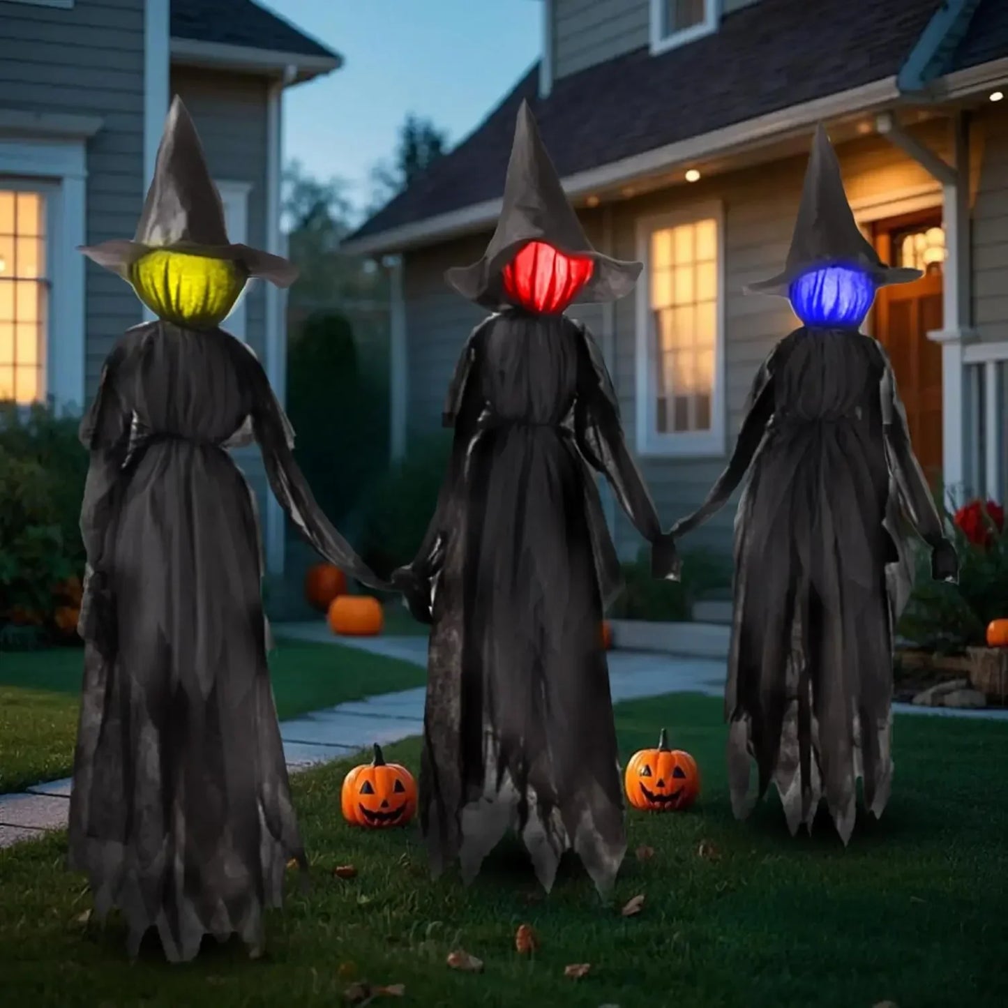 Halloween Colourful Glow Three Hand-Holding Witches Sound-activated hand-holding witch Halloween light up decoration props