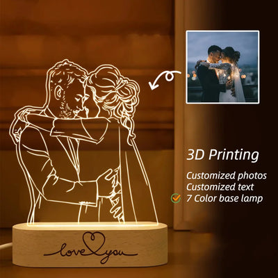 Dropshipp Personalized Gift 3D Photo Lamp Engraving Base Text Custom Valentine's Day Anniversary Birthday 3D Night Lights Lamp