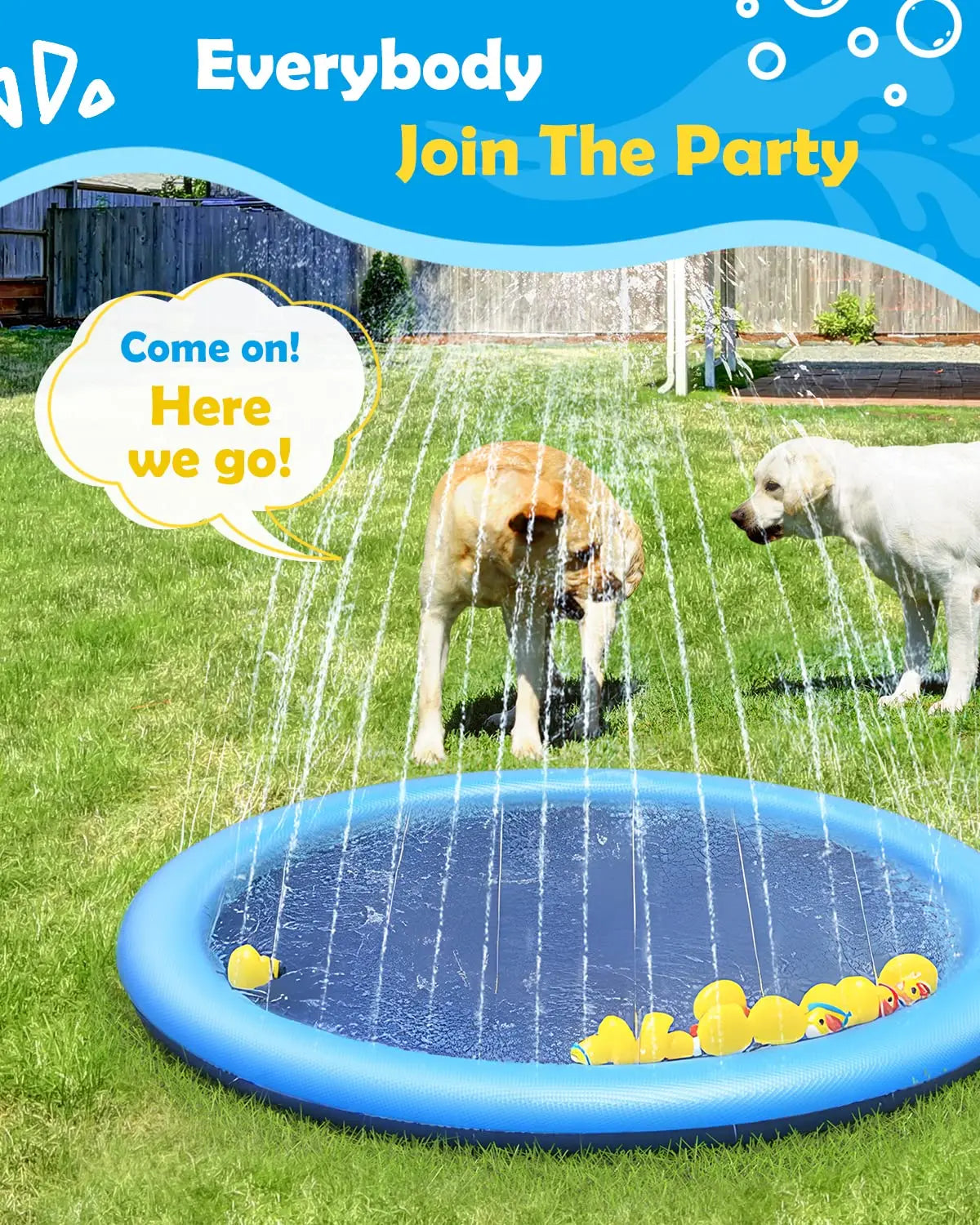 Dog Pool 59” Anti-Slip Dog Pools for Large Dogs 0.58 mm Thick Dog Splash Pool Summer Water Toy