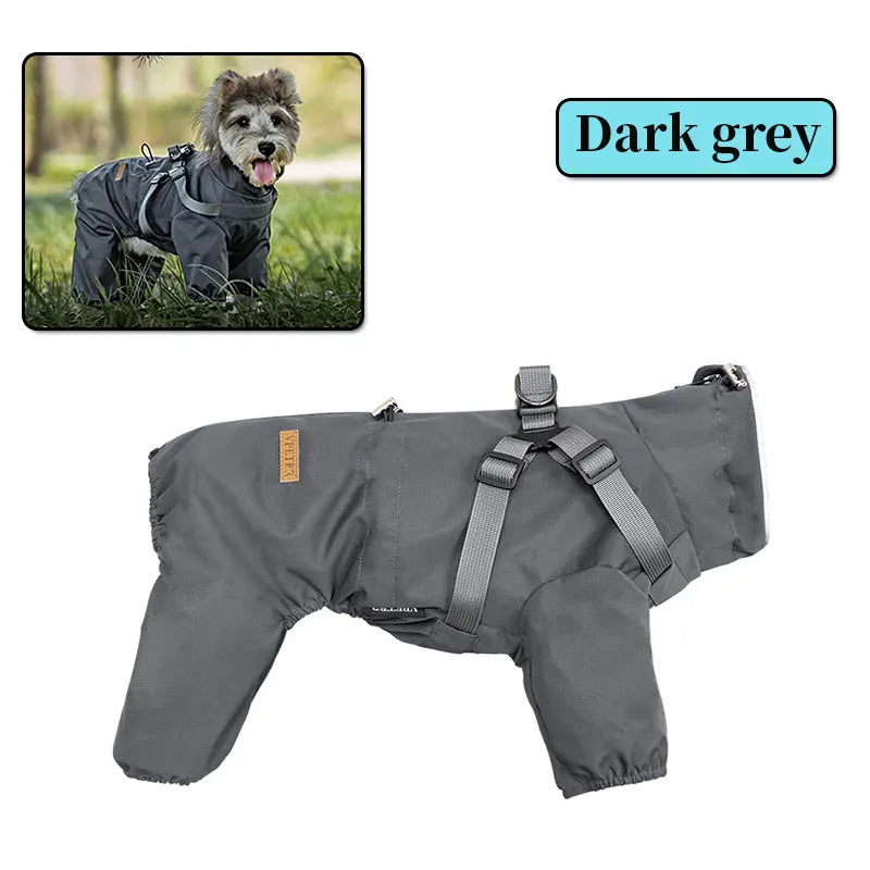 Dog Raincoat With Harness Waterproof Jacket for Small Dogs Adjustable Reflective Dog Rain Overalls Four legged raincoat Pet Rain