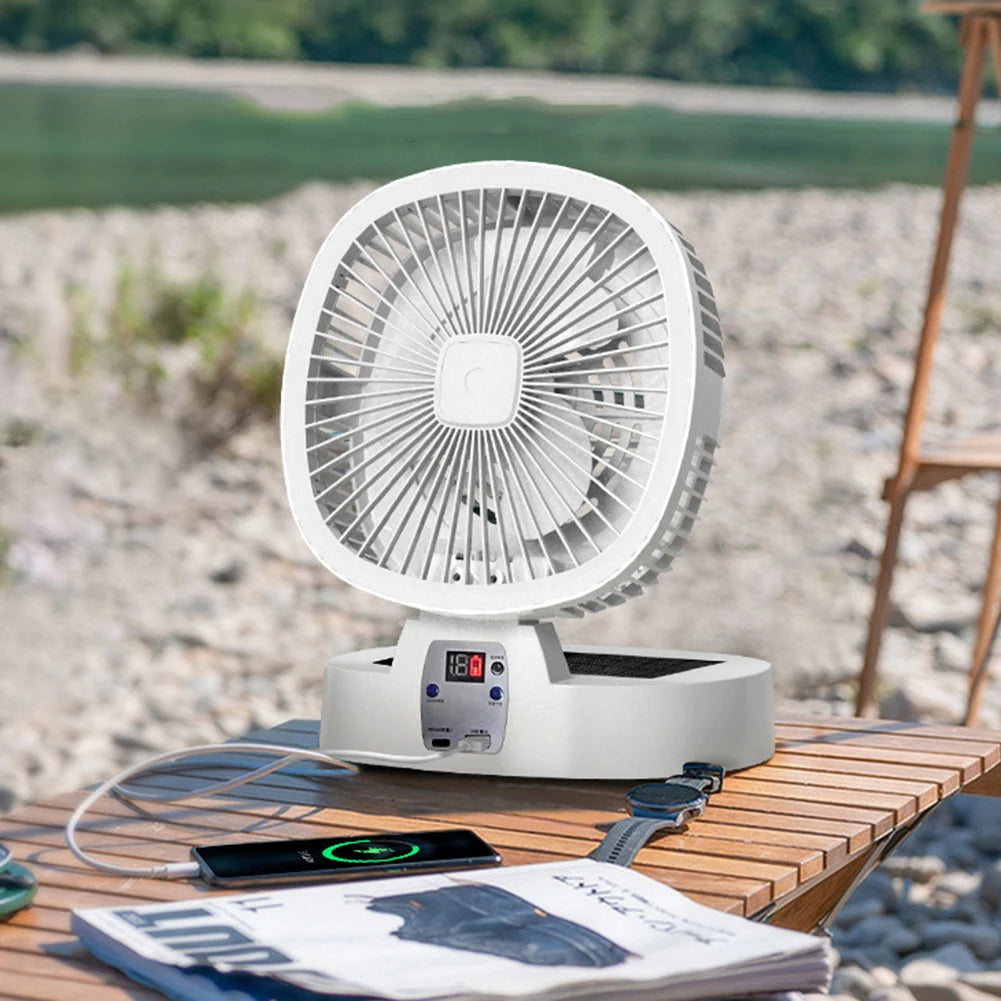 Solar Fan Portable Wireless Fold Rechargeable with Control and Lighting Power Bank Low Noise Ventilador Desktop Outdoor Camping