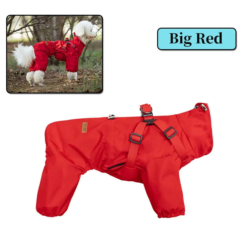 Dog Raincoat With Harness Waterproof Jacket for Small Dogs Adjustable Reflective Dog Rain Overalls Four legged raincoat Pet Rain
