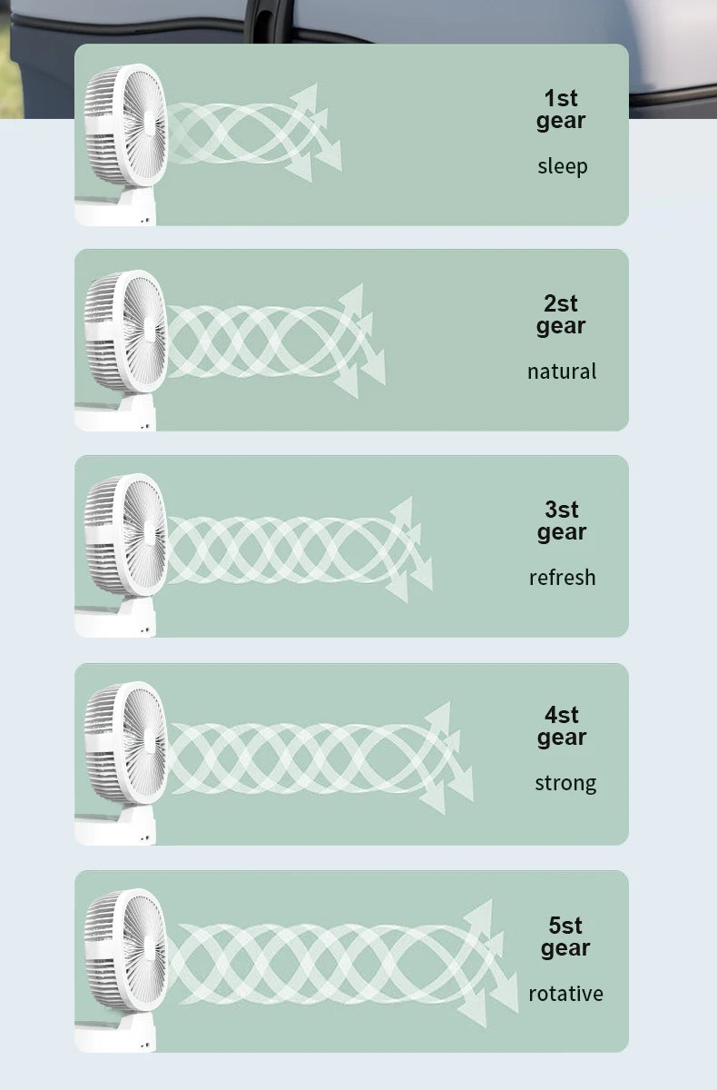 Solar Fan Portable Wireless Fold Rechargeable with Control and Lighting Power Bank Low Noise Ventilador Desktop Outdoor Camping