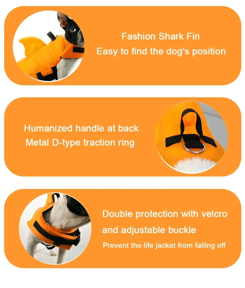 Dog Life Jacket Shark Fin Puppy Life Jacket Adjustable Dog Swimming Safety Jacket with Handle Dog Surfing Vest