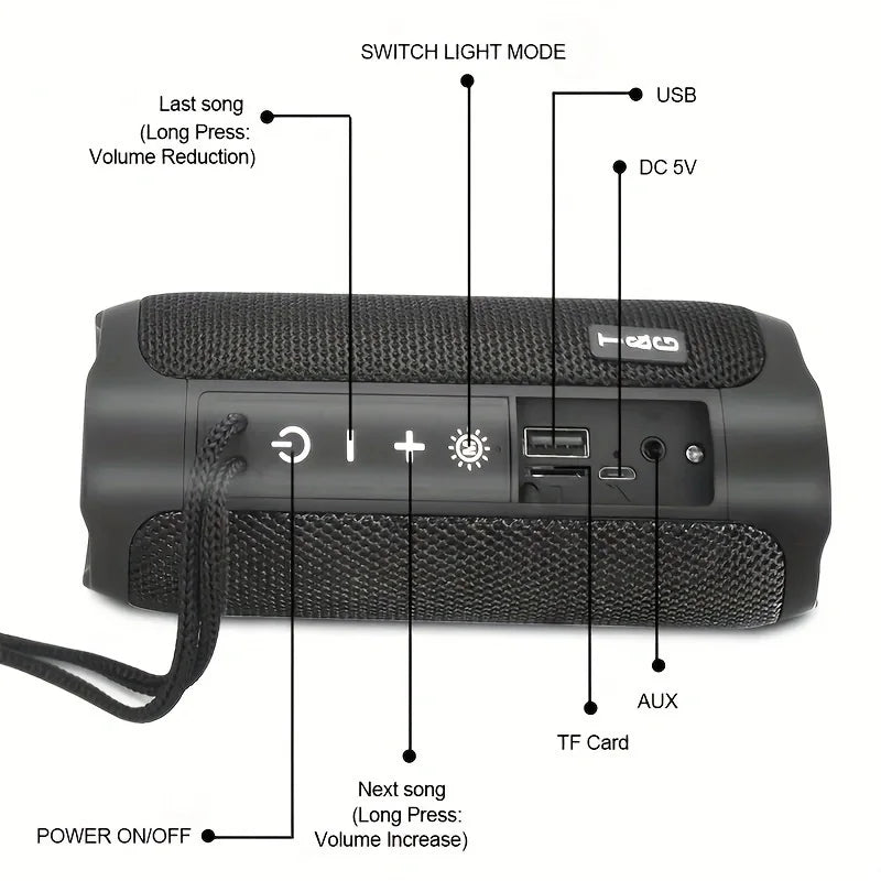 TG227 Waterpro With Lamp Outdoor Portable Upright Wireless Compatible Speaker Music Player Support USB/ TF/ FM Radio Music Party