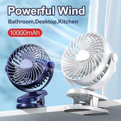 12-48h Table Mini Fan with Sturdy Clamp Rechargeable USB 3 Speeds Sleeping Mute for Bathroom Kitchen Student Dormitory 10000mAh