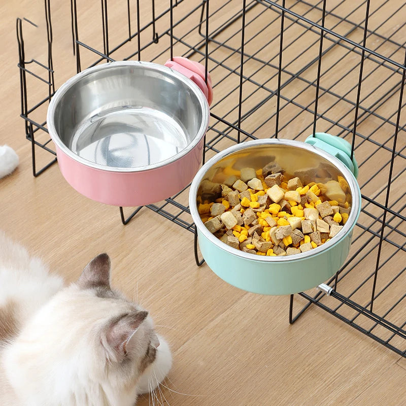 Hanging Stainless Steel Pet Food Bowl - 2-in-1 Detachable Design
