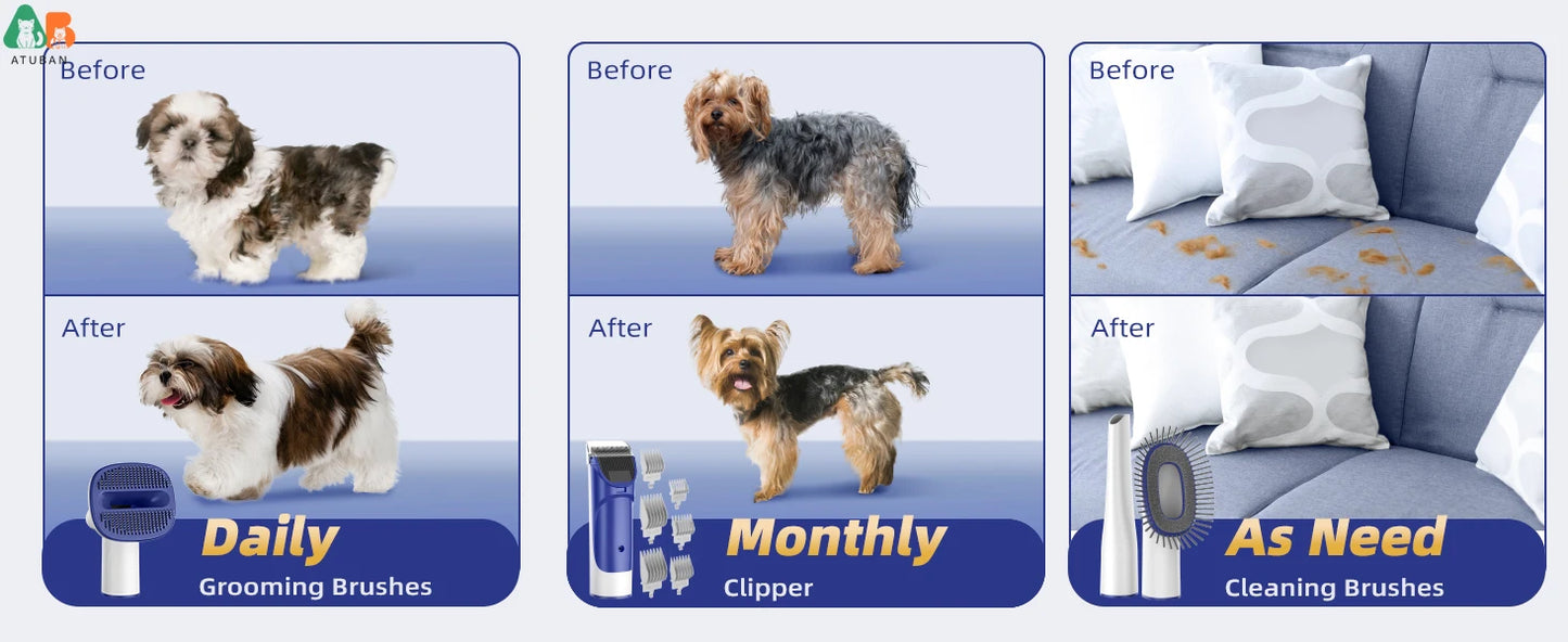 ATUBAN Dog Grooming Kit,15000Pa Strong Pet Grooming Vacuum for Dogs,2L Large Capacity Dog Vacuum for Shedding Grooming Hair