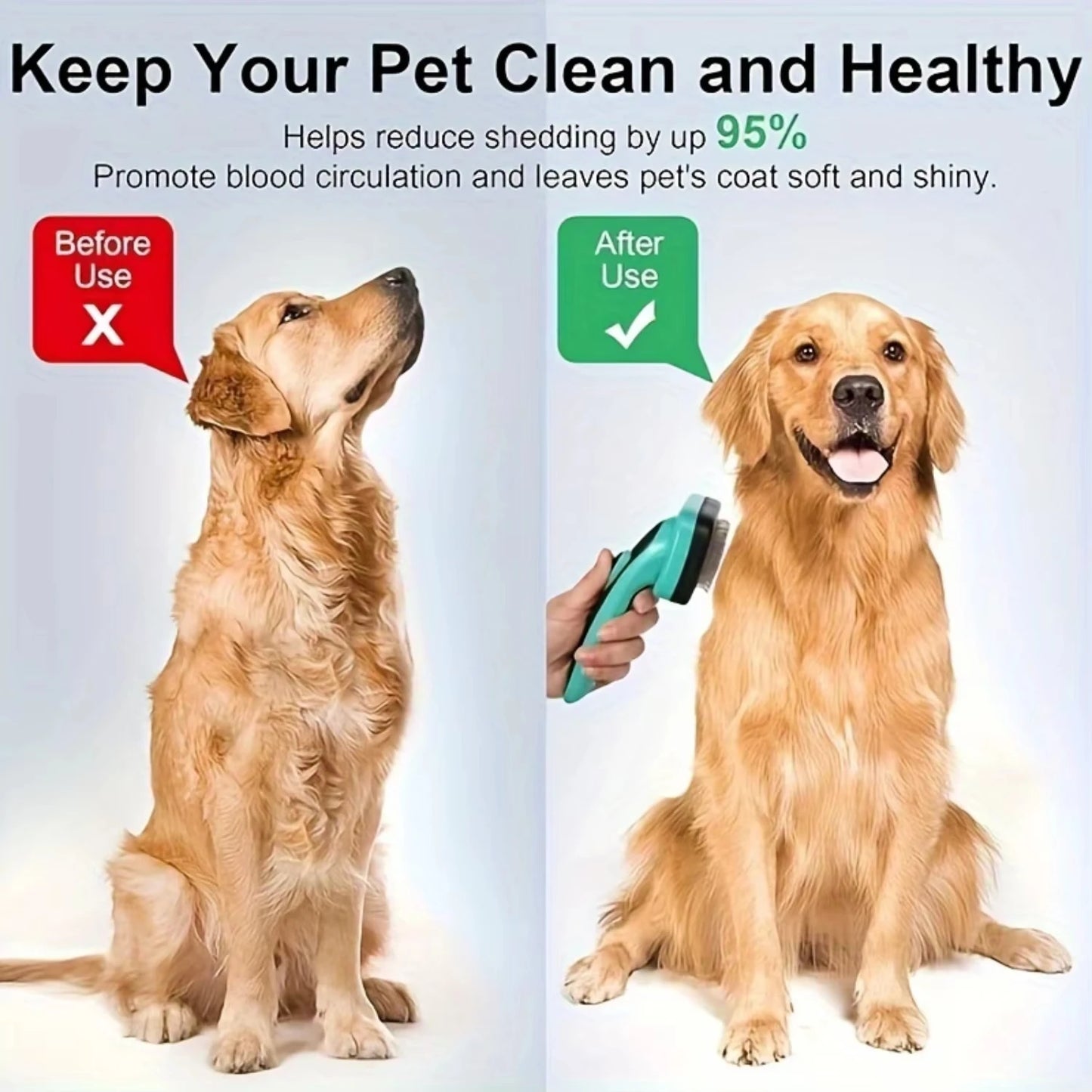 Self-Cleaning Slicker Brush for Dogs & Cats – Gentle Deshedding & Detangling Pet Grooming Brush with Push-Button Cleaning