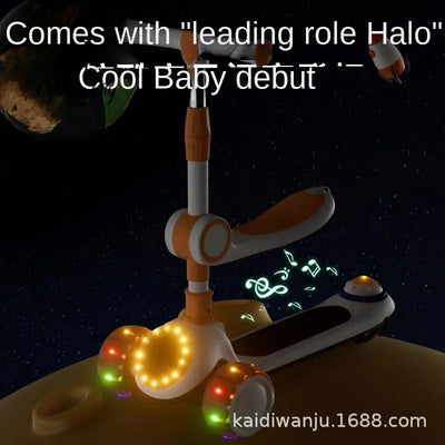 Cycling City Foldable Space Children's Scooter With Seat Push Handle Baby Toy Car Super Load-bearing Music Flash Wheel Scooter