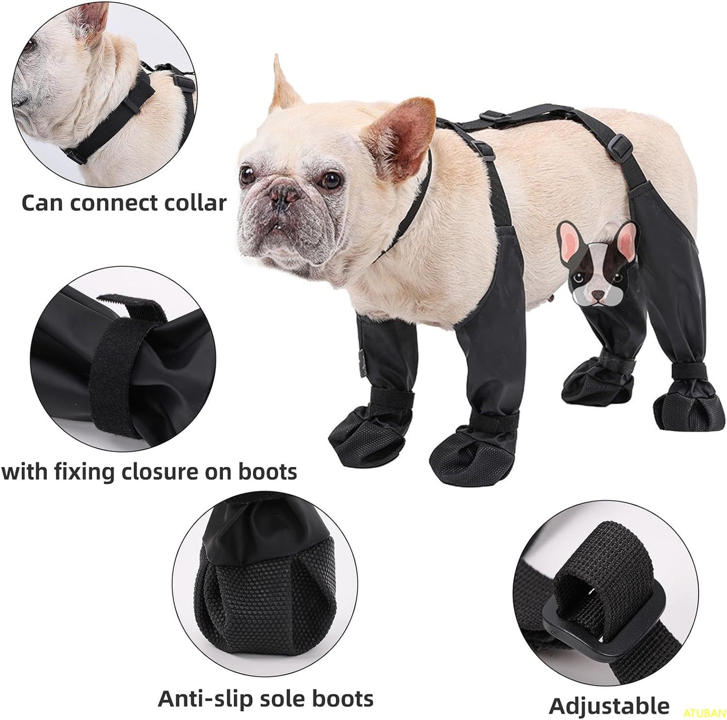 Waterproof Dog Boots Anti-Slip Dog Shoes,Rugged Rubber Sole,Pet Paw Protector, Dirty-Proof&Anti-Fall Dog Outdoor Walking Running
