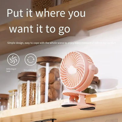 12-48h Table Mini Fan with Sturdy Clamp Rechargeable USB 3 Speeds Sleeping Mute for Bathroom Kitchen Student Dormitory 10000mAh
