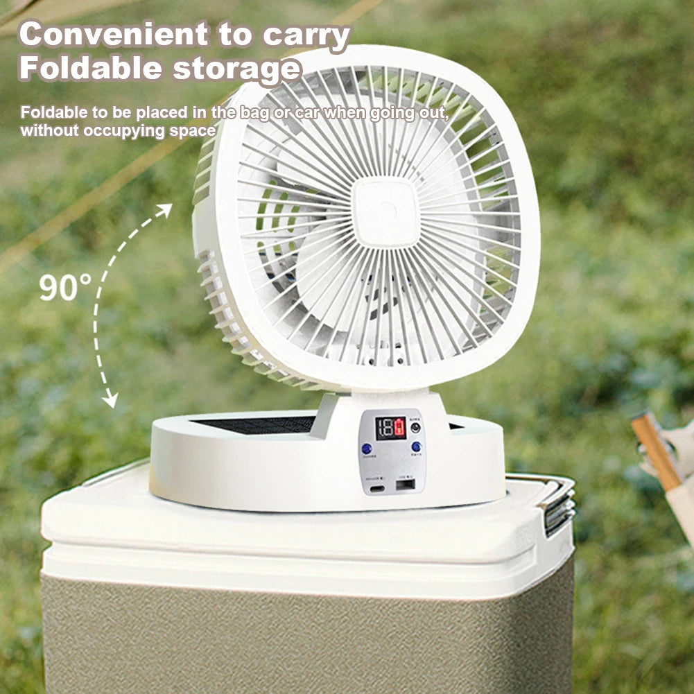 Solar Fan Portable Wireless Fold Rechargeable with Control and Lighting Power Bank Low Noise Ventilador Desktop Outdoor Camping