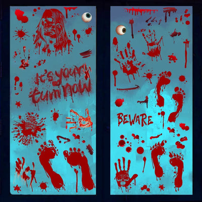 9 Sheets Halloween Decorations Window Stickers Reusable Bloody Handprint Footprint Horror Sticker Scary Realistic Tattoo Sticker