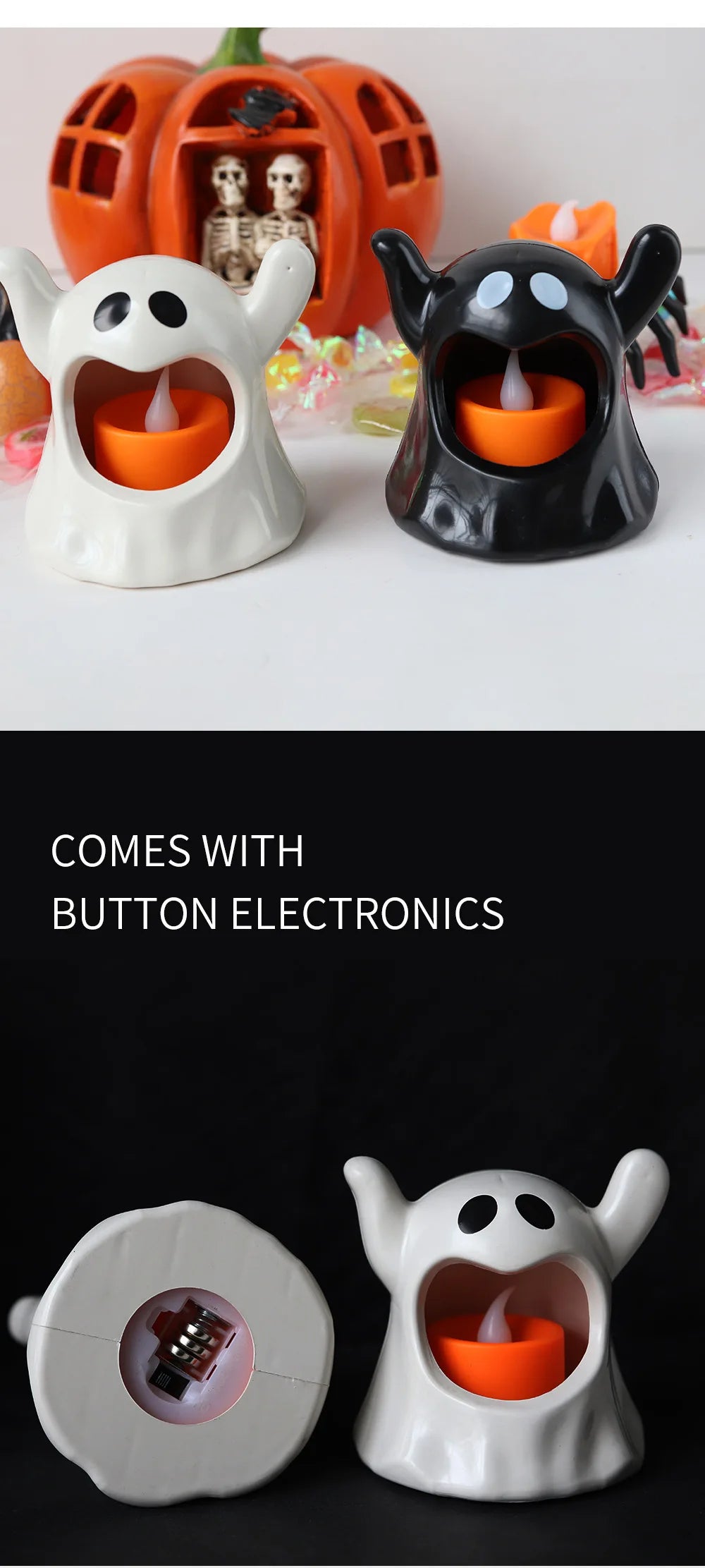 2024 New Halloween Ghost Lamp With LED Flameless Candles Decorative Halloween Party Ghosts Horror Atmosphere Props Decoration