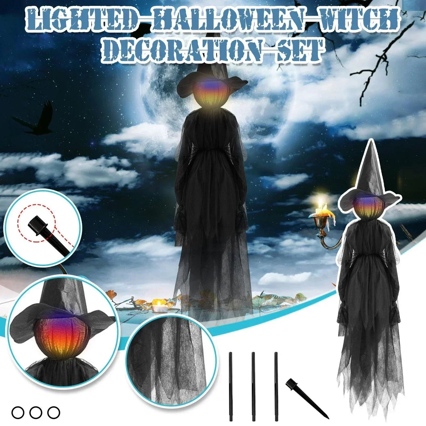 Halloween Colourful Glow Three Hand-Holding Witches Sound-activated hand-holding witch Halloween light up decoration props