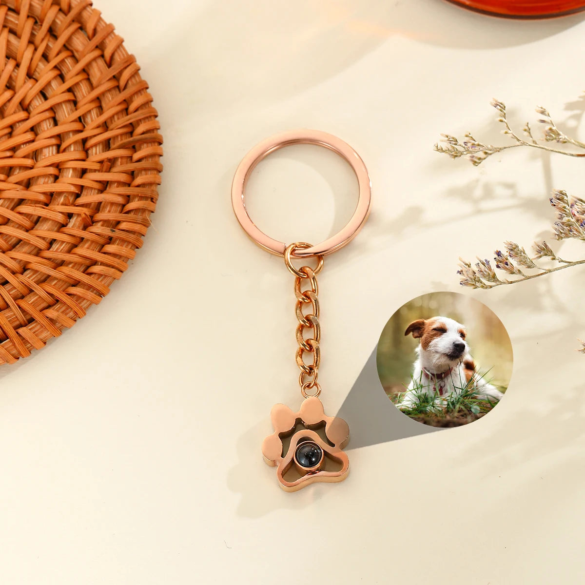 Custom Photo Projection Key Ring Dog Paw Pendant Personalized Keychain With Pet Picture Inside Stainless Steel Jewelry Gifts