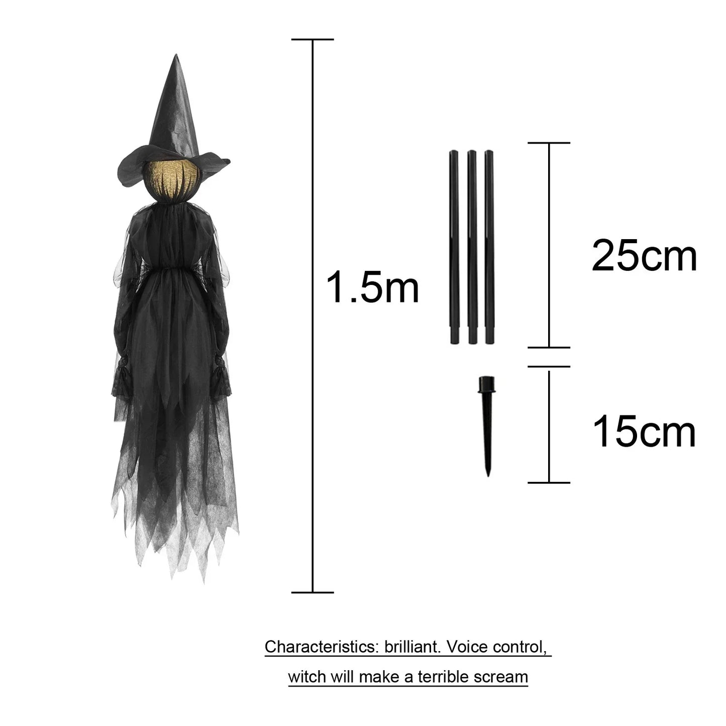 Halloween Colourful Glow Three Hand-Holding Witches Sound-activated hand-holding witch Halloween light up decoration props